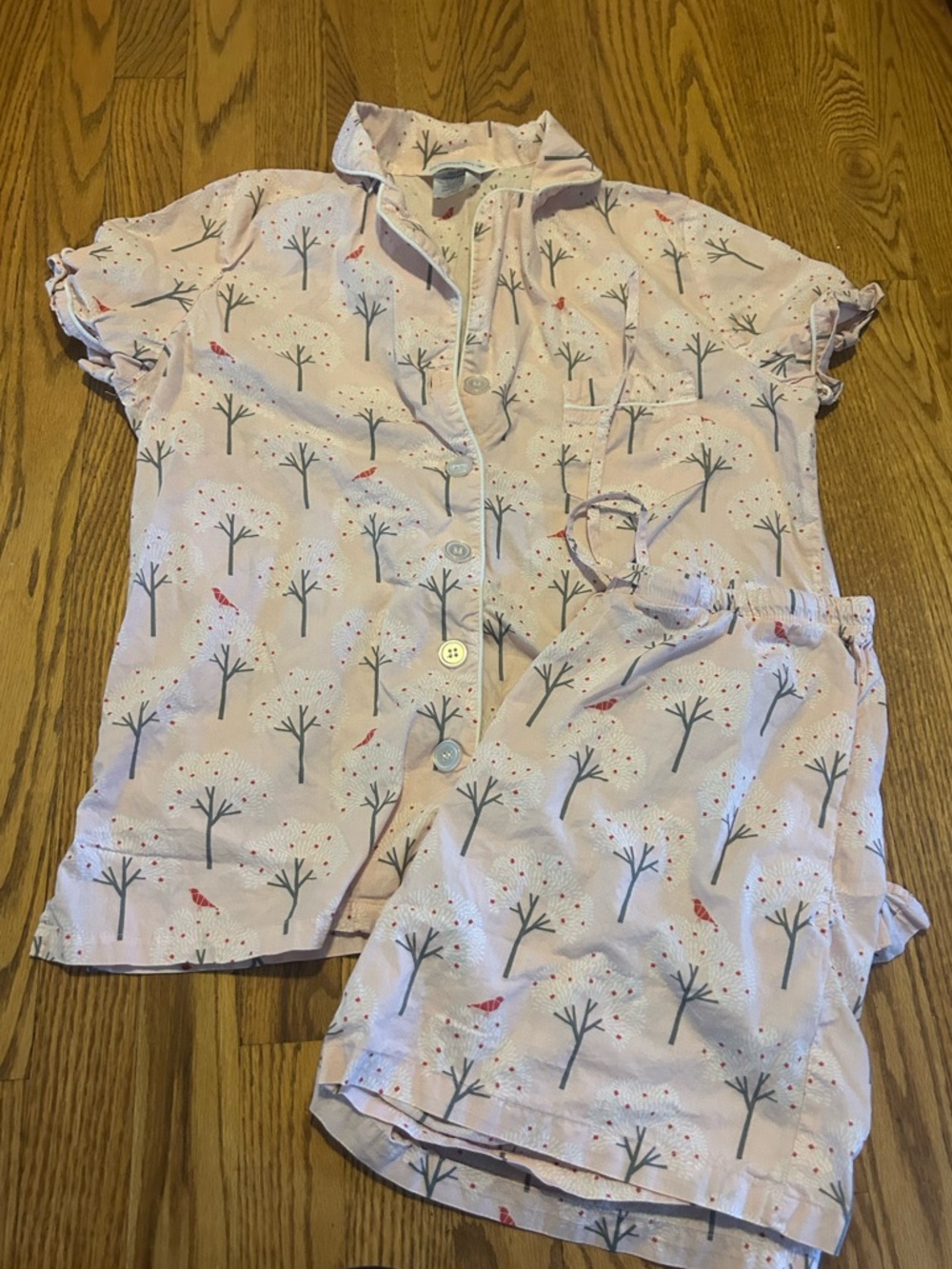 The Company Store Pink Tree & Bird Short Pajama Set